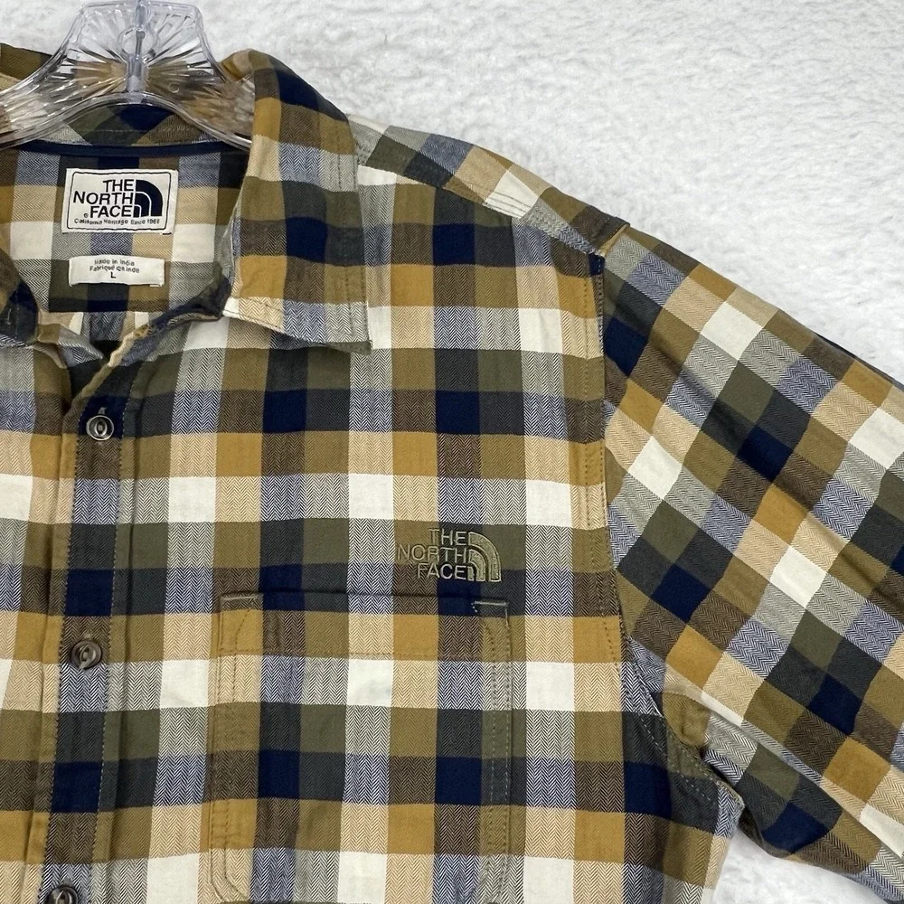 THE NORTH FACE Button Up Shirt Blue Green Plaid Lockhart‎ Flannel Men's Large